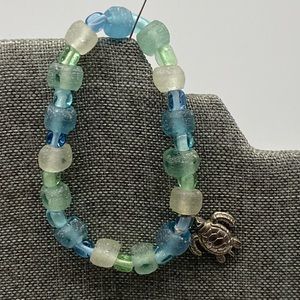 Sea glass bracelet with turtle charm
